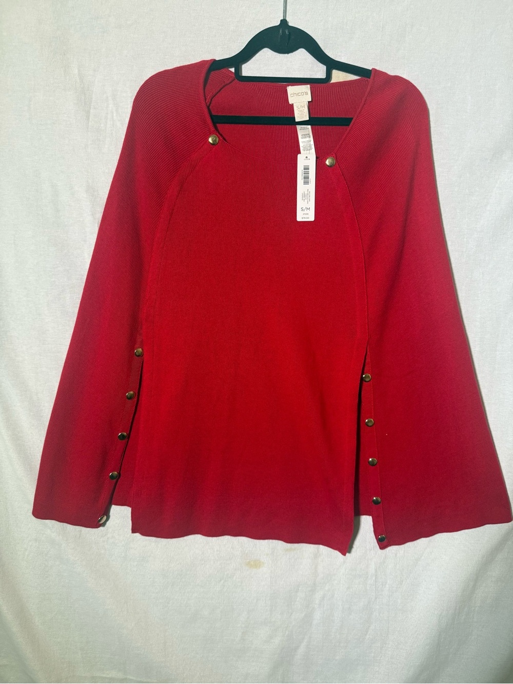 Chico's Bright Red Snap-Side Open Cardigan